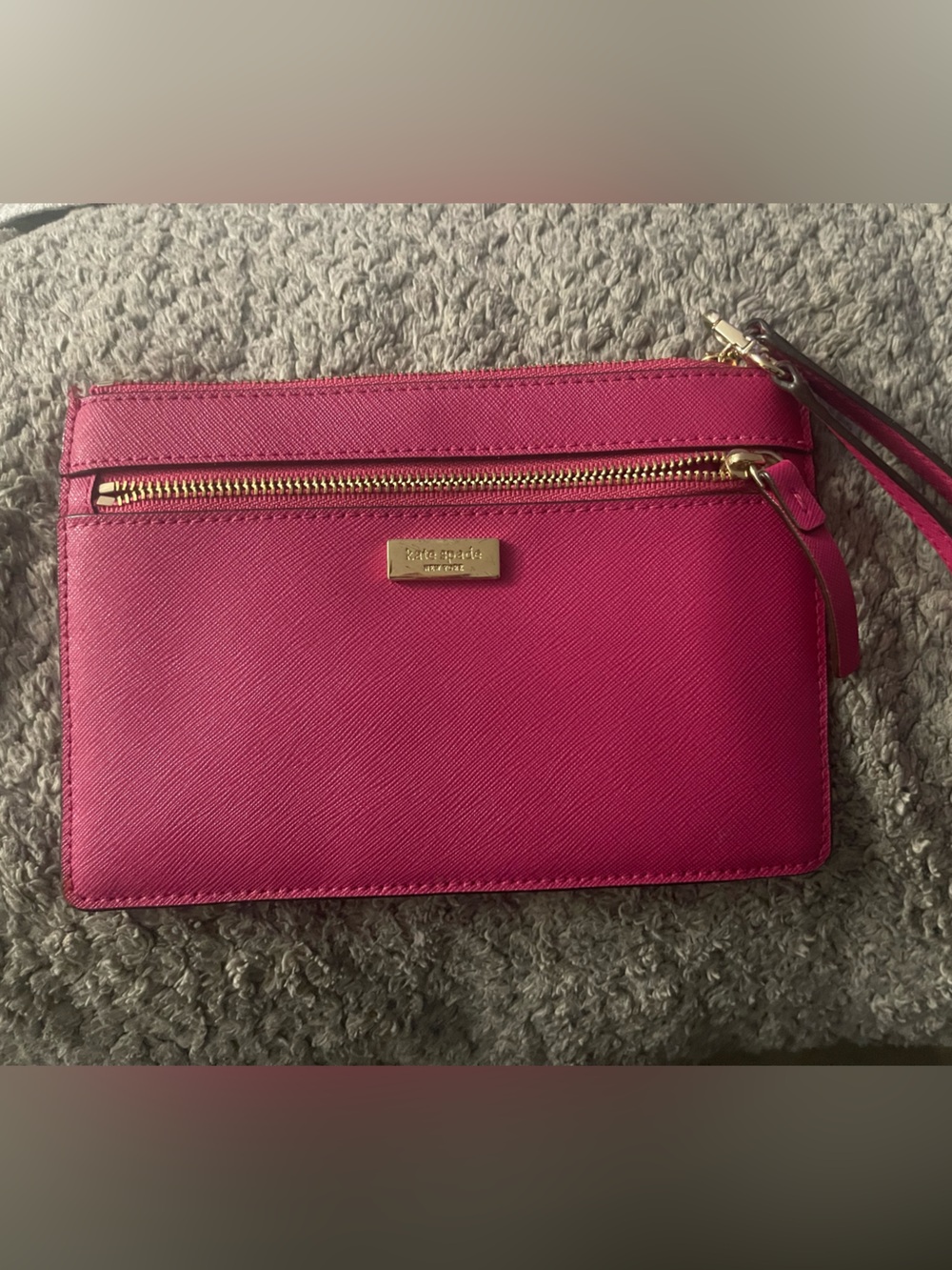 kate spade bright pink saffiano leather clutch with gold hardware